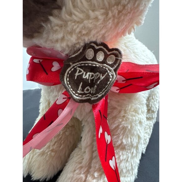 Puppy Luv Plush Pug Dog Stuffed Animal Toy 12" Beige/Brown With Heart Bow Walmar - Picture 2 of 9